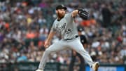 Jun 21, 2024; Detroit, Michigan, USA; Chicago White Sox pitcher John Brebbia (59) throws a pitch against the Detroit Tigers in the eighth inning at Comerica Park. Mandatory Credit: Lon Horwedel-USA TODAY Sports