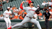 Apr 20, 2025; Baltimore, Maryland, USA; Cincinnati Reds pitcher Randy Wynne (53) pitches during the seventh inning against the Baltimore Orioles at Oriole Park at Camden Yards. Mandatory Credit: Daniel Kucin Jr.-Imagn Images
