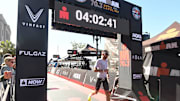 Joachim Philipps comes in 3rd place in the 2024 IRONMAN 70.3 North Carolina triathlon on Saturday, Oct. 19, 2024 in Wilmington, N.C. The course started in Wrightsville Beach and ended in downtown Wilmington at Water Street Park along Wilmington’s riverfront. KEN BLEVINS/STARNEWS