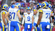 Dec 7, 2025; Glendale, Arizona, USA; Los Angeles Rams quarterback Matthew Stafford (9) during the second half at State Farm Stadium. Mandatory Credit: Joe Camporeale-Imagn Images