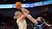 Nebraska women's basketball forward Jessica Petrie shoots against Penn State.