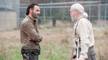 Rick Grimes (Andrew Lincoln) and Hershel Greene (Scott Wilson) - The Walking Dead _ Season 4, Episode 16 - Photo Credit: Gene Page/AMC