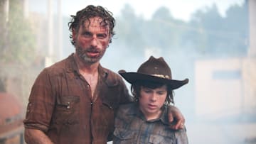 Rick Grimes (Andrew Lincoln) and Carl Grimes (Chandler Riggs) - The Walking Dead _ Season 4, Episode 8 - Photo Credit: Gene Page/AMC