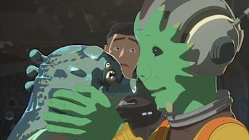 STAR WARS RESISTANCE - "Bibo" - Neeku adopts a strange sea creature and gets way more than he bargained for when it brings chaos to the platform. This episode of "Star Wars Resistance" airs Sunday, Jan. 13 (10:00 - 10:30 P.M. EST) on Disney Channel. (Disney Channel)
KAZ, NEEKU