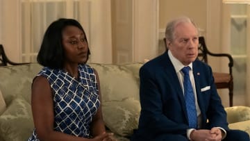 The Diplomat. (L to R) Nana Mensah as Billie Appiah, Michael McKean as William Rayburn in episode 101 of The Diplomat. Cr. Alex Bailey/Netflix © 2023