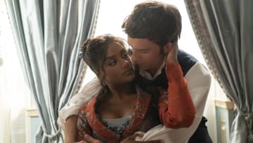 Bridgerton. (L to R) Simone Ashley as Kate Sharma, Jonathan Bailey as Anthony Bridgerton in episode 301 of Bridgerton. Cr. Liam Daniel/Netflix © 2023