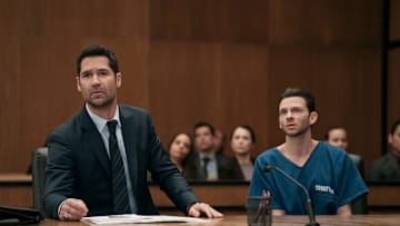 The Lincoln Lawyer. (L to R) Manuel Garcia-Rulfo as Mickey Haller, Devon Graye as Julian La Cosse in episode 303 of The Lincoln Lawyer. Cr. Lara Solanki/Netflix © 2024