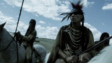 AMERICAN PRIMEVAL. (L to R) Tokala Black Elk as Buffalo Run and Derek Hinkey as Red Feather in Episode 102 of American Primeval. Cr. Courtesy of Netflix © 2024