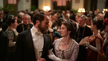 Death By Lightning. (L to R) Michael Shannon as James Garfield, Betty Gilpin as Crete Garfield in episode 103 of Death By Lightning. Cr. Larry Horricks/Netflix © 2024
