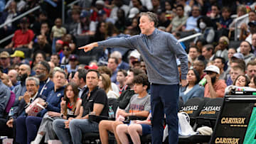 Mar 31, 2025; Washington, District of Columbia, USA; Washington Wizards head coach Brian Keefe calls a play during the second quarter against the Miami Heat at Capital One Arena. Mandatory Credit: Reggie Hildred-Imagn Images