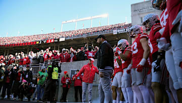 Ohio State Buckeyes head coach Ryan Day waits to take the field with his team before the NCAA football game between the Ohio State Buckeyes and the Michigan Wolverines at Ohio Stadium in Columbus on Saturday, Nov. 30, 2024.
