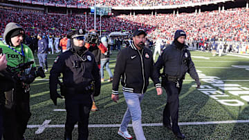 Ohio State Buckeyes head coach Ryan Day walks off the field after losing to Michigan Wolverines 13-10 after the NCAA football game at Ohio Stadium in Columbus on Saturday, Nov. 30, 2024.