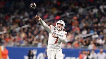 Dec 26, 2023; Detroit, MI, USA; Bowling Green Falcons quarterback Connor Bazelak (7) throws a pass against the Minnesota Golden Gophers in the second quarter at Ford Field. Mandatory Credit: Lon Horwedel-USA TODAY Sports