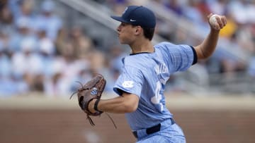 Jun 2, 2024; Chapel Hill, NC, USA; North Carolina Tar Heels pitcher  Aidan Haugh (47) pitches against the Louisiana State Tigers during the Div. I NCAA baseball regional at Boshamer Stadium.  Mandatory Credit: Jeffrey Camarati-USA TODAY Sports
