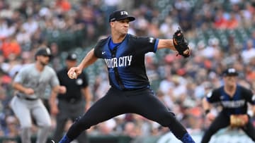 Jun 21, 2024; Detroit, Michigan, USA; Detroit Tigers starting pitcher Jack Flaherty (9) throws a pitch against the Chicago White Sox in the second inning at Comerica Park. Mandatory Credit: Lon Horwedel-USA TODAY Sports