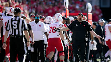 Nebraska Cornhuskers head coach Matt Rhule looks for an explanation on a call against them while his team is playing Ohio State Buckeyes during the fourth quarter of their game at Ohio Stadium on Oct 26, 2024, in Columbus.