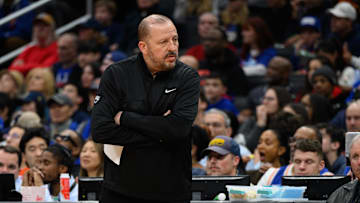 Dec 30, 2024; Washington, District of Columbia, USA; New York Knicks head coach Tom Thibodeau looks on during the third quarter against the Washington Wizards at Capital One Arena. Mandatory Credit: Reggie Hildred-Imagn Images
