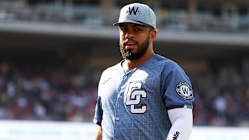 Jul 5, 2025; Washington, District of Columbia, USA; Washington Nationals second baseman Luis Garcia Jr. (2) looks on during the fifth inning against the Boston Red Sox at Nationals Park. Mandatory Credit: Daniel Kucin Jr.-Imagn Images