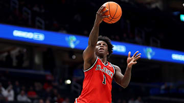 Jan 28, 2025; Washington, District of Columbia, USA; St. John's basketball guard Kadary Richmond (1) takes a shot during the second half against the Georgetown Hoyas at Capital One Arena. 