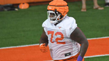Clemson offensive lineman Zach Owens (72) during the first practice at Clemson, S.C. Friday, August 4, 2023.