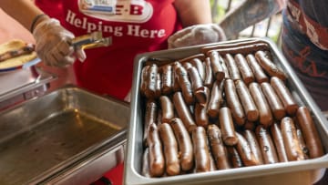 Hot dogs prepared by H-E-B are ready for serving following the Lakeway 4th of July Parade.