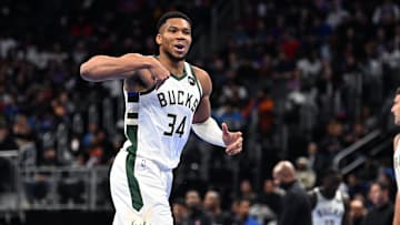 Giannis Antetokounmpo celebrates during the game