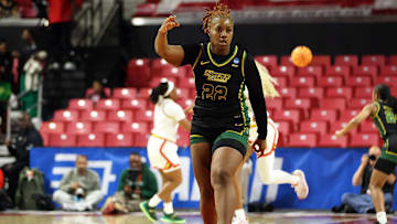 Mar 22, 2025; College Park, Maryland, USA; Norfolk State Spartans forward Kierra Wheeler (22) celebrates during the second half against the Maryland Terrapins at Xfinity Center. Mandatory Credit: Daniel Kucin Jr.-Imagn Images