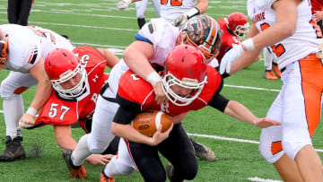 Riverheads' Devin Morris has the football as Chilhowie's Jarred Johnson wraps him up from behind during the VHSL Class 1 championship game in Salem on Saturday, Dec. 8, 2018.

Riverheads Vs Chilhowie Class 1 State Championship