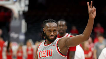 Ohio State guard Bruce Thornton (2) reacts following overtime against Nebraska.