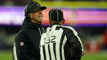 Nov 27, 2025; Baltimore, Maryland, USA; Baltimore Ravens head coach John Harbaugh reacts during the first half at M&T Bank Stadium. Mandatory Credit: Mitch Stringer-Imagn Images