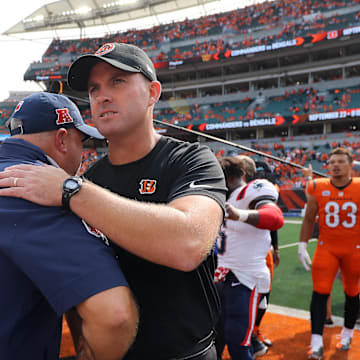 Sep 8, 2024; Cincinnati, Ohio, USA; Cincinnati Bengals head coach Zac Taylor after the game against the New England Patriots at Paycor Stadium. Mandatory Credit: Joseph Maiorana-Imagn Images