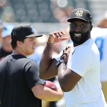 Aug 31, 2024; Honolulu, Hawaii, USA;  UCLA Bruins head coach DeShaun Foster is seen before the start of an NCAA college football game against Hawaii at the Clarence T.C. Ching Athletics Complex. Mandatory Credit: Marco Garcia-Imagn Images