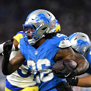 Detroit Lions running back Jahmyr Gibbs (26) 