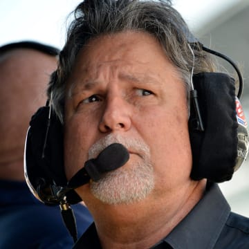 Friday, May 12, 2023, Michael Andretti, owner of Andretti Autosport, watches action during practice for the GMR Grand Prix at Indianapolis Motor Speedway.