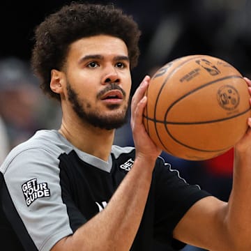 Mar 29, 2025; Washington, District of Columbia, USA; Brooklyn Nets forward Cameron Johnson (2) takes a shot before a game against the Washington Wizards at Capital One Arena. Mandatory Credit: Daniel Kucin Jr.-Imagn Images