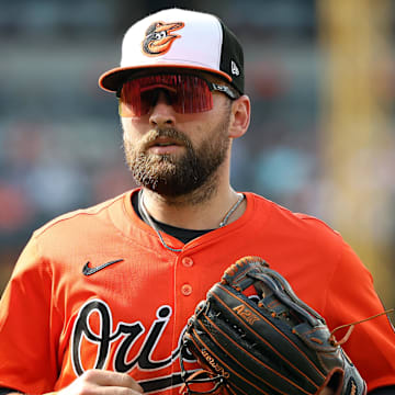Jul 12, 2025; Baltimore, Maryland, USA; Baltimore Orioles outfielder Colton Cowser (17) looks on during the fourth inning against the Miami Marlins at Oriole Park at Camden Yards. Mandatory Credit: Daniel Kucin Jr.-Imagn Images
