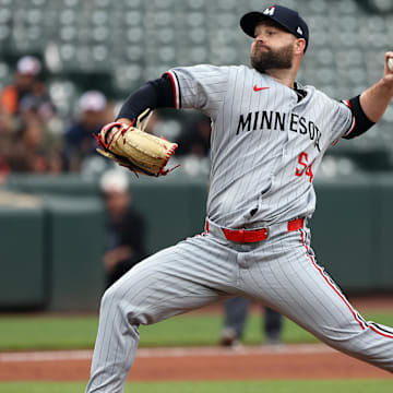 May 14, 2025; Baltimore, Maryland, USA; Minnesota Twins pitcher Danny Coulombe (54) throws during the fifth inning against the Baltimore Orioles at Oriole Park at Camden Yards. 