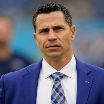 Interin Titans GM Ryan Cowden walks on the field as the team gets ready to face the Jacksonville Jaguars at Nissan Stadium Sunday, Dec. 11, 2022, in Nashville, Tenn.

Nfl Jacksonville Jaguars At Tennessee Titans