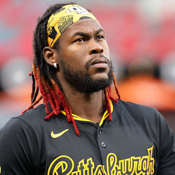 Sep 10, 2025; Baltimore, Maryland, USA; Pittsburgh Pirates outfielder Oneil Cruz (15) looks on before a game against the Baltimore Orioles at Oriole Park at Camden Yards. Mandatory Credit: Daniel Kucin Jr.-Imagn Images