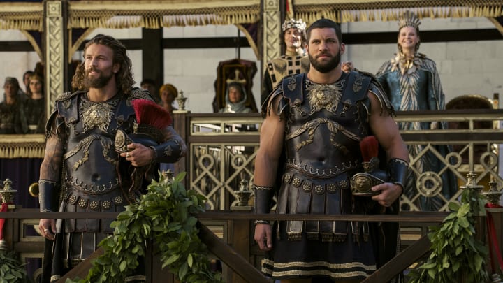 Vikings Valhalla. (L to R) Leo Suter as Harald Sigurdsson, Florian Munteanu as General Maniakes in episode 103 of Vikings Valhalla. Cr. Bernard Walsh/Netflix © 2023