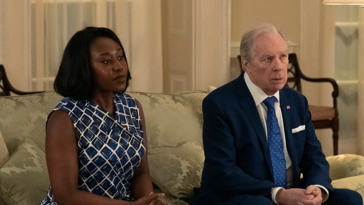The Diplomat. (L to R) Nana Mensah as Billie Appiah, Michael McKean as William Rayburn in episode 101 of The Diplomat. Cr. Alex Bailey/Netflix © 2023