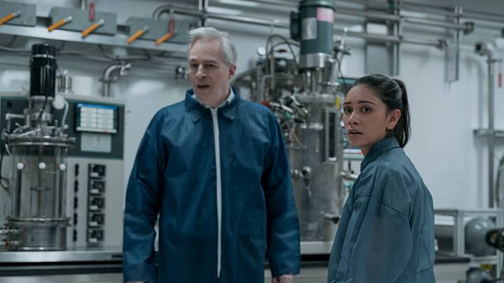 The Night Agent. (L to R) Jay Karnes as Dr. Wilfred Cole, Luciane Buchanan as Rose Larkin in episode 208 of The Night Agent. 