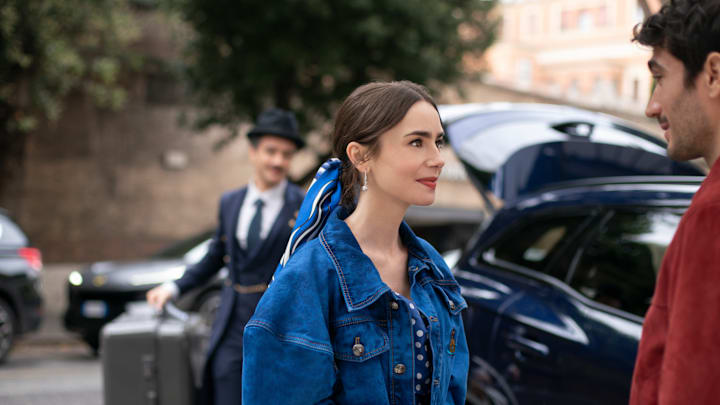 Emily in Paris. (L to R) Lily Collins as Emily, Eugenio Franceschini as Marcello in episode 409 of Emily in Paris. Cr. Giulia Parmigiani/Netflix © 2024