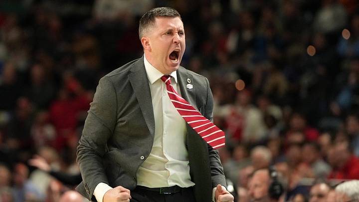 Mar 19, 2026; Greenville, SC, USA; Ohio State Buckeyes head coach Jake Diebler reacts against the Texas Christian University Horned Frogs in the second half during a first round game of the men's 2026 NCAA Tournament at Bon Secours Wellness Arena. Mandatory Credit: Bob Donnan-Imagn Images