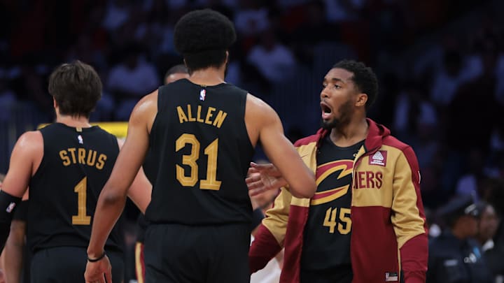Max Strus, Jarrett Allen and Donovan Mitchell -- Cleveland Cavaliers