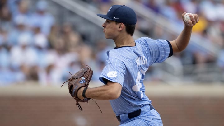 Jun 2, 2024; Chapel Hill, NC, USA; North Carolina Tar Heels pitcher  Aidan Haugh (47) pitches against the Louisiana State Tigers during the Div. I NCAA baseball regional at Boshamer Stadium.  Mandatory Credit: Jeffrey Camarati-USA TODAY Sports
