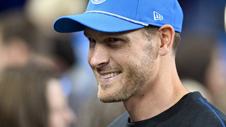 Nov 28, 2024; Detroit, Michigan, USA; Detroit Lions offensive coordinator Ben Johnson talks with fans on the sidelines during pregame warmups before their game against the Chicago Bears at Ford Field. Mandatory Credit: Lon Horwedel-Imagn Images