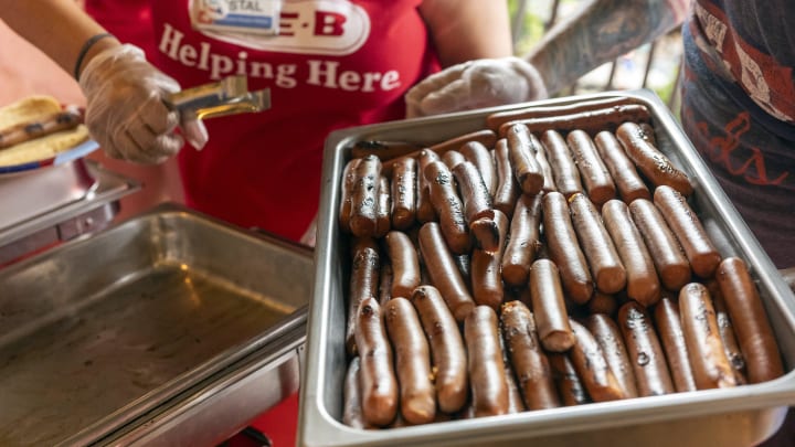 Hot dogs prepared by H-E-B are ready for serving following the Lakeway 4th of July Parade.