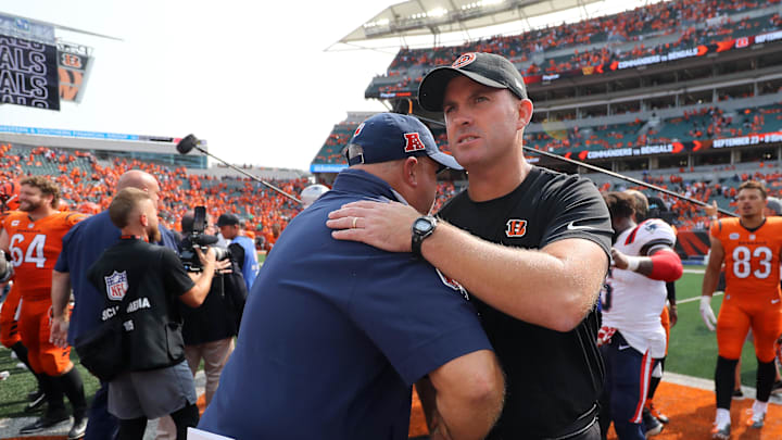 Sep 8, 2024; Cincinnati, Ohio, USA; Cincinnati Bengals head coach Zac Taylor after the game against the New England Patriots at Paycor Stadium. Mandatory Credit: Joseph Maiorana-Imagn Images