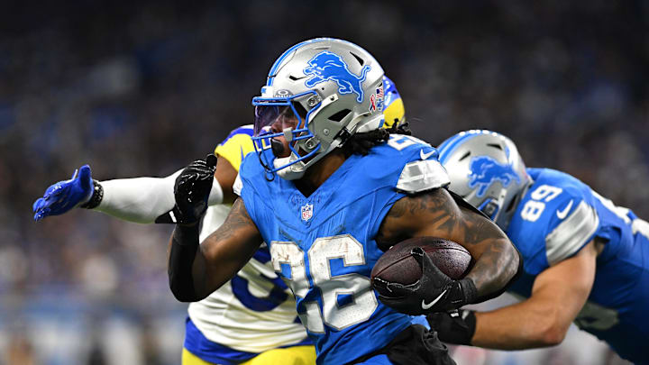 Detroit Lions running back Jahmyr Gibbs (26) 